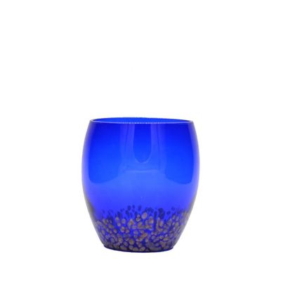 کیفیت Solid Cobalt Blue Whisky Tumbler Glass With Golden Stone کارخانه