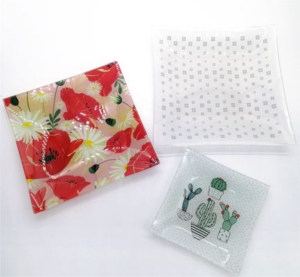 کیفیت Tempered Glass Color Printted Square Glass Dish for home کارخانه