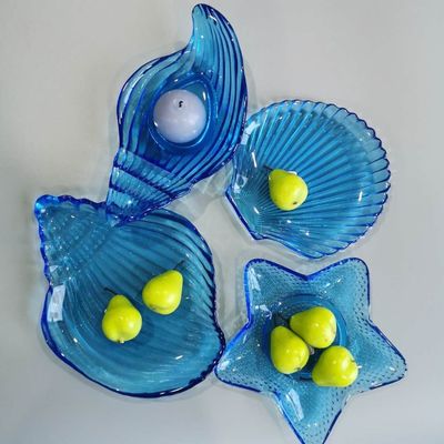 کیفیت Ocean Series Sea Shell Blue Glass Charger Plate For Dessert کارخانه