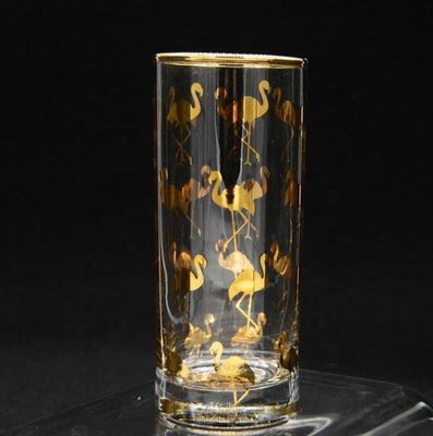 کیفیت Golden Flamingo Printed Crystal Highball Glasses For Restaurant کارخانه