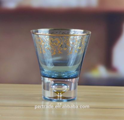کیفیت Blue Color Golden Rim Stemless Crystal Cocktail Glasses کارخانه