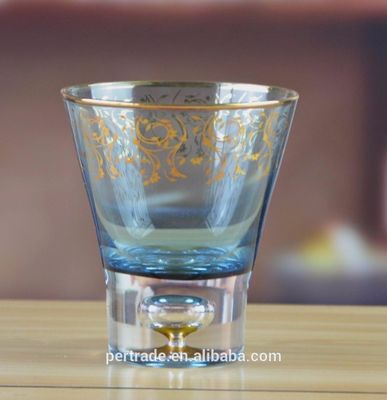 کیفیت Blue Color Golden Rim Stemless Crystal Cocktail Glasses کارخانه