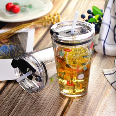 کیفیت Decorated Pint Ice Tea Glass Cup With Lid And Silicate Straw Cocktail Tumbler Drinking Glasses کارخانه