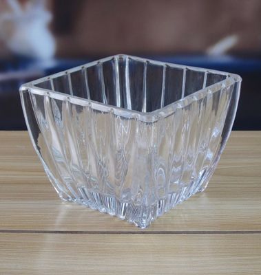 کیفیت Square Optic Stripes Glass Storage Jars For Candy کارخانه