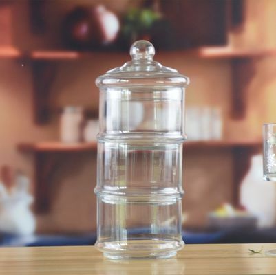 کیفیت Stackable 3 Layers Tower Shaped Glass Storage Jars کارخانه