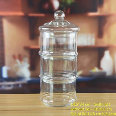 کیفیت Stackable 3 Layers Tower Shaped Glass Storage Jars کارخانه