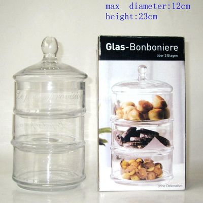 کیفیت Handblown 3 Layer Stackable Storage Jars With Lids کارخانه