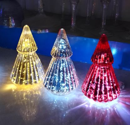 کیفیت Handblown LED Holiday Glass Candle Holders Christmas Tree Pattern کارخانه
