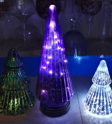 کیفیت Handblown LED Holiday Glass Candle Holders Christmas Tree Pattern کارخانه