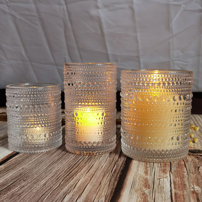 کیفیت Customized Embossed Beads Strings Glass Votive Candle Holders ,  Glass Cylinder Candle Holders کارخانه