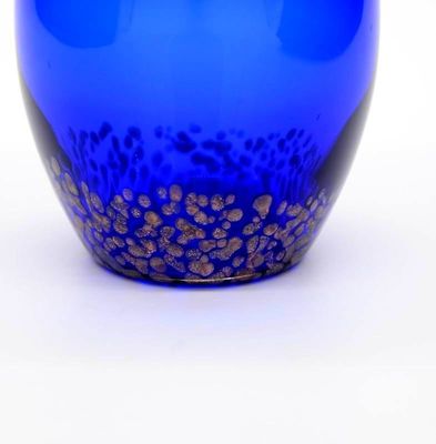 کیفیت Solid Cobalt Blue Whisky Tumbler Glass With Golden Stone کارخانه