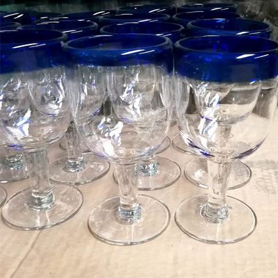 کیفیت Blue Rim Mexican Drinking Glass Crystal Wine Glass , Red Glass Wine Glasses کارخانه