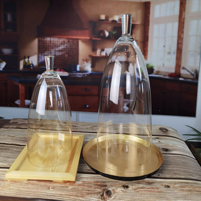 کیفیت Transparent Lead Free Handled 21" Glass Dome Cloche کارخانه