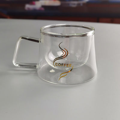 کیفیت 200ml Borosilicate Double Layer Glass Coffee Mug With Golden Logo کارخانه