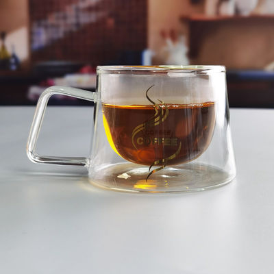 کیفیت 200ml Borosilicate Double Layer Glass Coffee Mug With Golden Logo کارخانه
