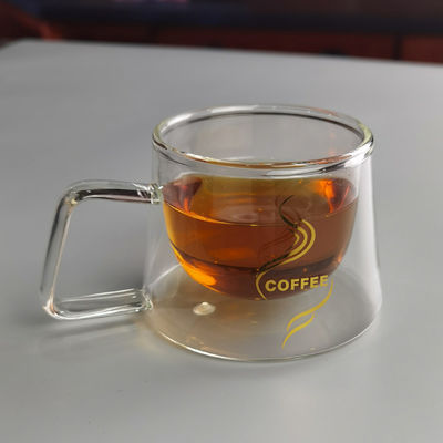 کیفیت 200ml Borosilicate Double Layer Glass Coffee Mug With Golden Logo کارخانه